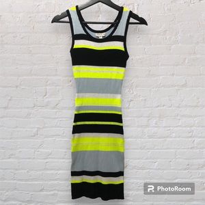 Black/Baby Blue/Neon Green Ribbed Bodycon Striped Tank Sweater Dress
